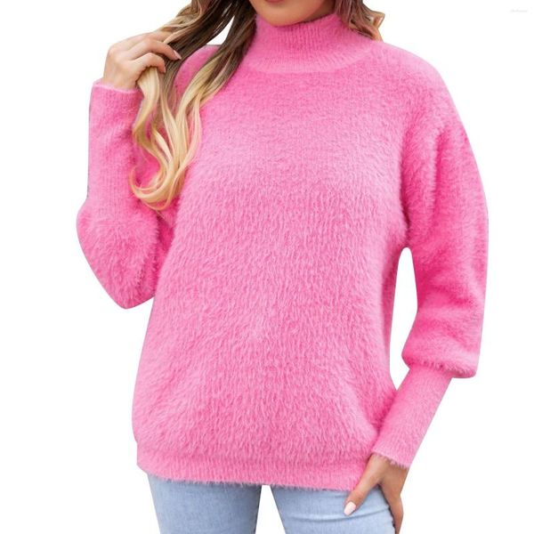 Pulls pour femmes automne pull col roulé H couleur unie pull col bénitier décontracté flou demi-zip