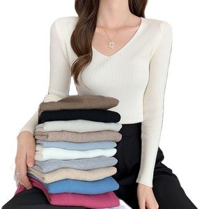 Pulls pour femmes automne hiver vêtements hauts tricotés pulls à tricoter femmes chemise d'apprêt à manches longues coréen coupe ajustée pull serré femme