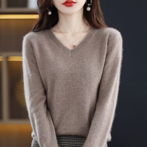 Dames truien Fallwinter 100 Pure Wool -pullovers Casual Ladies Tops Elegant Loose Basic Vneck Cashmere Sweater 230113