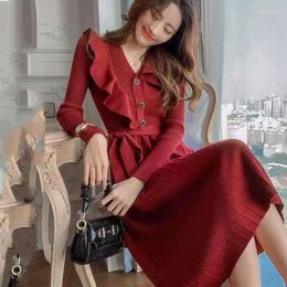 Dames truien mode herfst en winter v-neck gebreide kleding vaste kleur temperamentbasis halverwege lengte 2024 harajuku k0124