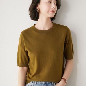 Dames truien mode cashmere pullover zomer ronde nek gebreide trui t-shirt korte mouw