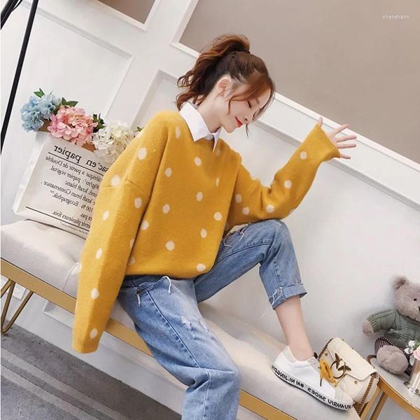 Suéteres de mujer moda Casual suelto Polka Dot pulóver suéter mujer 2023 Otoño Invierno mujer pulóveres de punto de manga larga