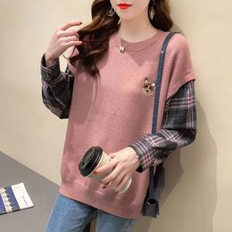 Pulls pour femmes Mode Faux Twopiece Pull tricoté Winter College Wind Loose Top Dames Pull Sueter de Mujer Sweater 231026