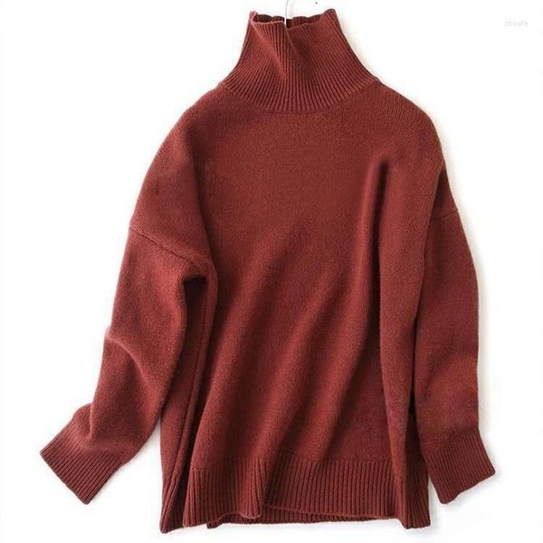 Chandails pour femmes Mode Chèvre Cachemire Épais Tricot Femmes Col Roulé Large Pull Lâche Pull Bleu 3color M-L Détail En Gros