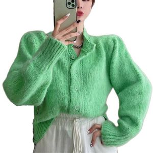 Pulls pour femmes mode vert Cardigan femme coréen Ins Net rouge lâche paresseux en peluche col rond pull Sleev décontracté haut tricoté femme