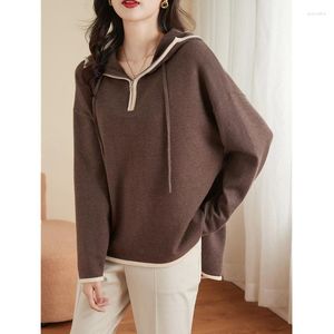 Damessweaters Fashion Half Neck Hooded Cashmere Sweater Women Fall Winter Lazy Knit Hoodie Large Size Loose Wool Base