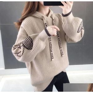 Suéteres para mujer Suéter de punto de moda Mujeres con cuello en V Manga larga GGS Cardigan Chaqueta Abrigo Suelto Corto Color Sólido Tejer Tops Femal Dhiaw