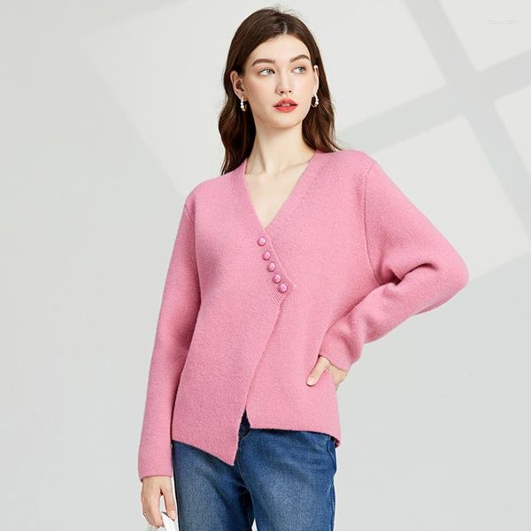 Suéteres para mujer Moda de gran tamaño Otoño Invierno Rosa Rojo Irregular Punto Jersey suelto Diseñador V Cuello Solo pecho Suéter Abrigo