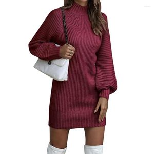 Pulls pour femmes Mode Rib Knit Pull Robe pour femmes Manches longues Mini Pull H7EF