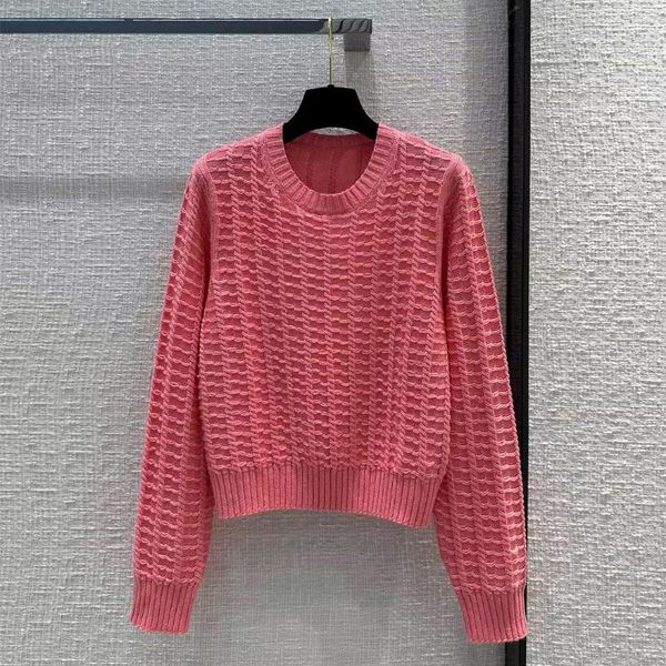 Chandails pour femmes Fashion Short Design Cashmere Pink Twist Crochet Knit Sweater Femmes O-Colon à manches longues