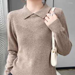 Damenpullover, modischer Stil, Pullover aus reiner Wolle, Slim-Fit-Strickpullover, Herbst- und Winterpullover mit Polo-Ausschnitt