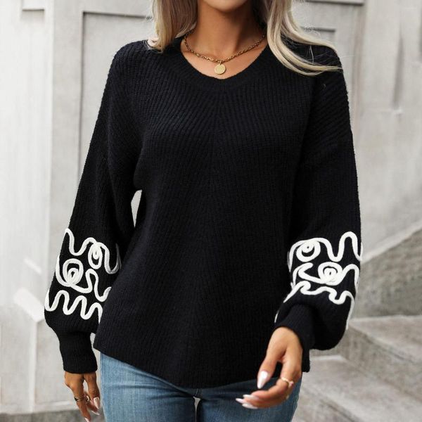 Suéteres de mujer Tops de moda 2023 Otoño Invierno suéter suelto con cuello en V tejido empalme leopardo jersey ropa de calle abrigos