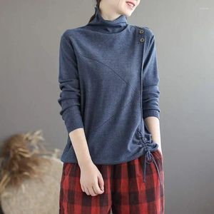 Pulls pour femmes Mode Col Roulé Bouton Couleur Unie Chemise Vêtements 2023 Automne Hiver Lâche Banlieue Pulls Hauts Décontractés