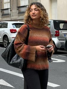 Suéteres de mujer moda Vintage almazuela de rayas suéter para mujer Casual manga larga cuello redondo pulóver 2023 Otoño Invierno Chic Mujer