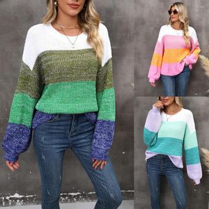 Chandails pour femmes mode femme Patchwork Contrast Pull lâche Pullor élégant Casual Crewneck Tricoted streetwear Streetwear Knitwear