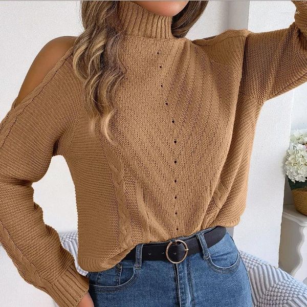 Suéteres de mujer moda mujer 2023 Color sólido manga de cuello alto ocio ahuecado suéter Blusa De Frio femenina