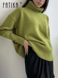 Pulls pour femmes Fatika automne hiver femmes pull à manches longues décontracté vert col roulé pull femme chaud tricot pulls 230223