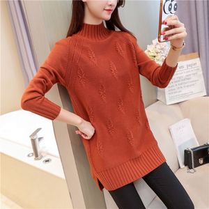 Suéteres de mujer Fdfklak Camisa de fondo coreana Otoño Invierno Medio cuello alto Suéter de punto Jersey de manga larga Tops sueltos Femme 230306