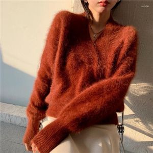 Pulls pour femmes Femme Automne Pull doux Dames Femme Femme V-Cou Mink Cachemire Pull 2024 Automne Hiver Blanc À Manches Longues Pull À Tricoter