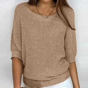 Dames truien vrouwelijke pullover sweater stevige kleur vrouwen stijlvol gebreide brei losse top lange mouwen hoge elastische breien