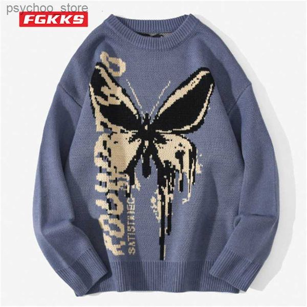 Chandails pour femmes FGKKS 2022 Printemps Mode Pull Hommes Motif Papillon Tricoté Chaud Top Haute Qualité Design Pull le plus vendu pour homme Q230907