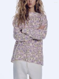 Dames Truien Voor Vrouwen 2023 Mode Vintage Bloemen Jacquard Gebreide Trui Trui Lange Mouwen Ronde Hals Oversized Jumper