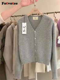 Suéteres de mujer Fotvotee Cárdigan sólido para mujer 2023 moda cuello en V un solo pecho Otoño Invierno suéter elegante tejido Vintage 231202