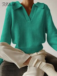 Suéteres de mujeres FSDA Verde Sweater de manga larga Mujeres de punto v Correo Autumn Winter Fashion Pulter Top Negro 230111