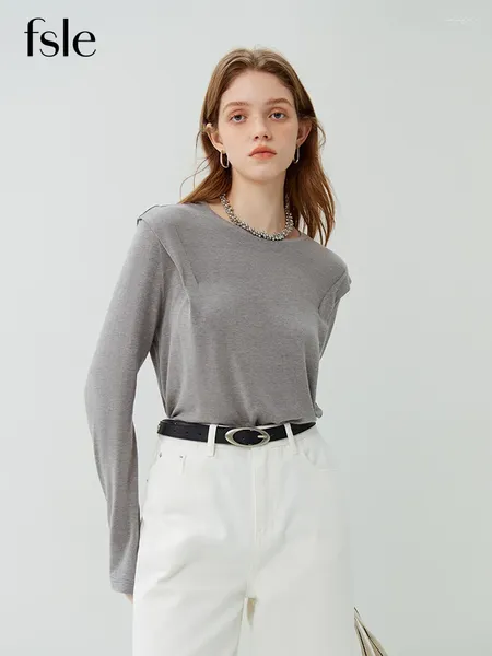 Suéteres de mujer FSLE Top de punto de manga larga para 2023 Traje de otoño Temperamento Suéter de punto fino Gris Amarillo Mujeres Tops sueltos