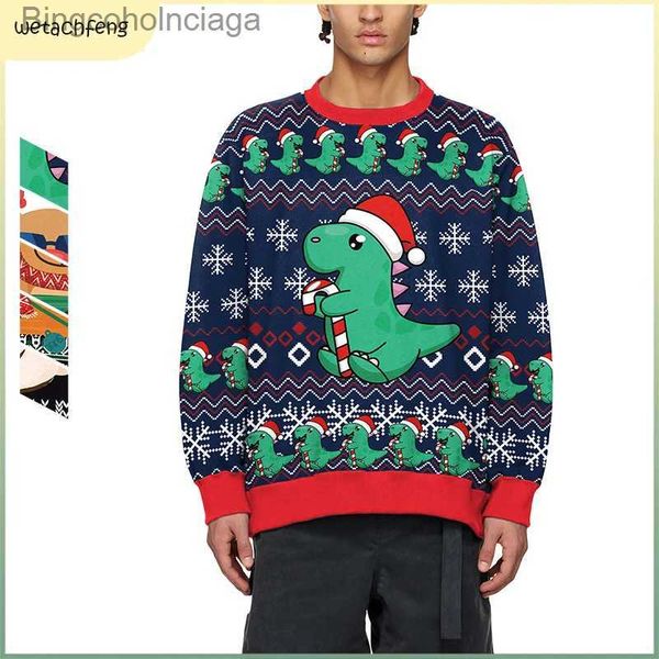 Suéteres para mujer Divertido lindo dibujos animados dinosaurio feo suéter de Navidad hombres fiesta de otoño vacaciones Navidad jerseys 3D impreso sudaderas sueltas TopL231010