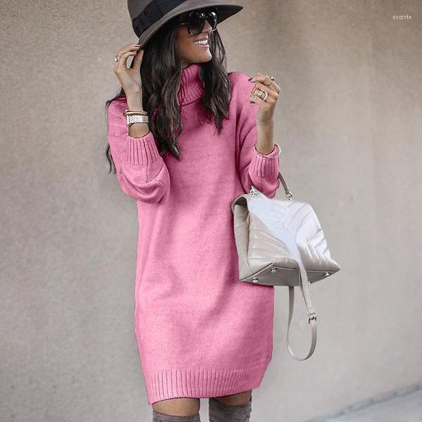 Suéteres de mujer niñas de punto largo de gran tamaño Xxxl señoras cuello alto Top pulóveres Streetwear suéter vestido manga rosa trajes