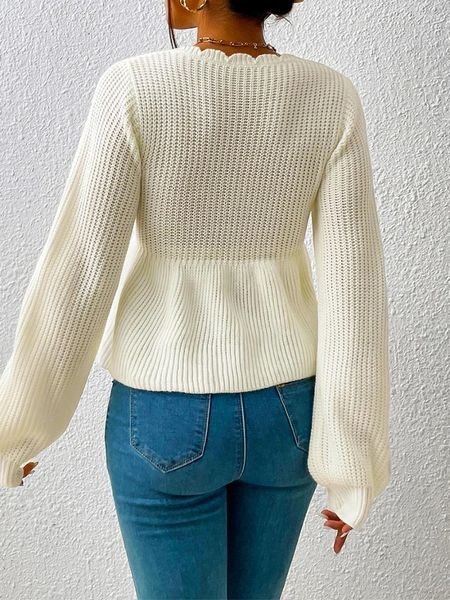 Pulls pour femmes Gloomia Femmes S Sexy Col V profond Tops en tricot Lanterne à manches longues Pull Jumper Couleur Solide Cordon de serrage Taille