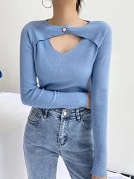 Damestruien Goplus O-Neck Solid Sweater Vrouwen Kleding Sexy Hollow Out Knit Kleding Vrouw Model 2022 Top comfortabel Inner