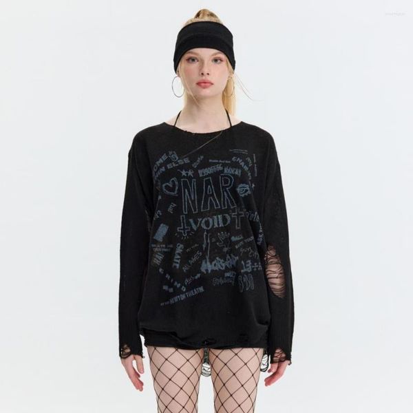 Pulls de femmes GRAFFITIS Graphique en détresse effilochée avec legging Winger Hiver Ripped Goth Aesthetic Clothing for Women Girls