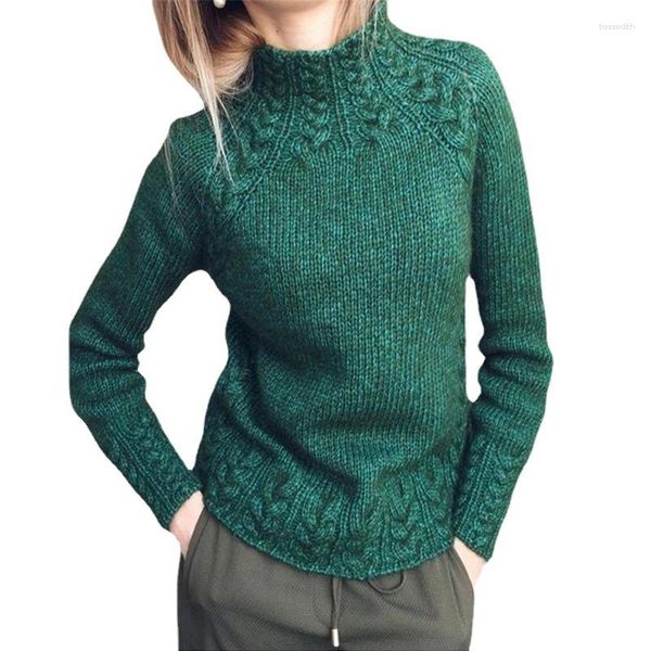 Pulls pour femmes Pull à col roulé au crochet vert Kintted Femmes Pulls épais Kaki Printemps Automne Hiver Jumper Y2K Top Streetwear