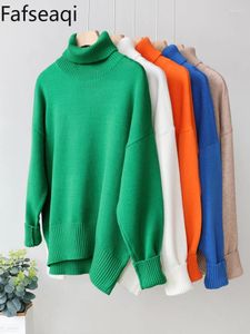 Suéteres de mujer Suéter de cuello alto de gran tamaño verde Jerseys negros Top de punto para mujeres Invierno Otoño 2023 Grueso Suave Chica Baggy