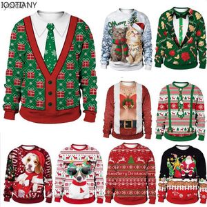 Dames Truien Groen Dames Heren Lelijke Kersttruien Grappig Leuke Cadeaus Katten Kerstman 3D Gedrukt Truien Tops Herfst Winter Kerst Sweatshirts JassenL231107