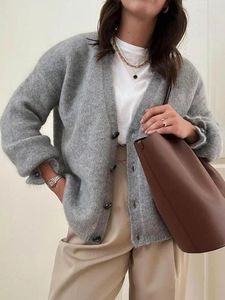 Pulls pour femmes gris tricoté col en V femmes à manches longues cardigan simple boutonnage classique bouton de manchette pull automne chic décontracté fond