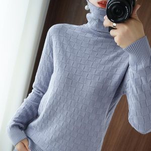 Suéteres de mujer Suéter gris Mujeres Cachemira Cuello alto Moda Jersey de punto Oficina Señora Otoño Invierno Tops OL Camisetas de manga larga