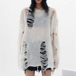 Suéteres para mujer Grunge Hollow Out White Top de punto Mujeres Kpop Streetwear Off Hombro Suéter Mujer Harajuku Hippie Oversize Jumper