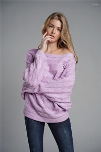 Dames truien h80S90 dames herfst winter schuine nek los gebreide trui vrouwelijke mode bloemen batwing mouw pullover