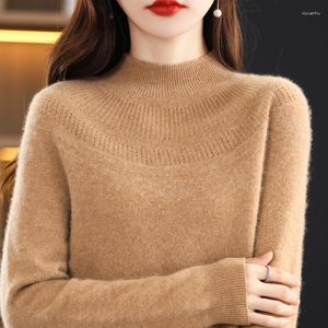 Suéteres De Mujer Suéter De Lana De Medio Cuello Alto Primera Línea Prêt-à-porter Puro Acolchado Calado Medio Cuello Alto