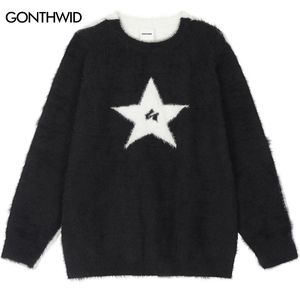 Suéteres de mujer Harajuku Star Sweater Y2K Hip Hop Knitted Patchwork Pullover Jumper Streetwear 2023 Moda Hombre Punk Goth Prendas de punto Gris 230727