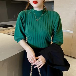 Pulls pour femmes Harajuku T Shirt Tops Dames Femme Style Coréen Vêtements À La Mode Mode Bureau Lady Mock Neck Solide Vert Casual Tees