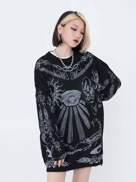 Suéteres de mujer Harajuku Vintage Skull Anime Suéter de punto Hombres Invierno de gran tamaño Rock Hip Hop Rap Jersey Mujer Jumper Z200