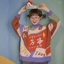 Pulls pour femmes Harajuku hiver design original femmes épais chaud pull à manches longues lettres broderie coton kintted pull hauts
