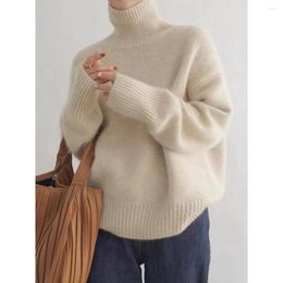 Maglioni da donna Dolcevita pesante 100 Maglione di puro cashmere Donna Pullover allentato e sottile con fondo in lana pigra in autunno e inverno