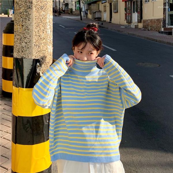 Pulls aux femmes Contrassement élevé Contrast rayé BF Sweater Femme Femme Coréen Harajuku Japonais Kawaii Ulzzang Vêtements pour femmes