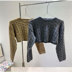 Pulls pour femmes de haute qualité automne et hiver mode pâte frite torsades col rond court pull en laine femmes