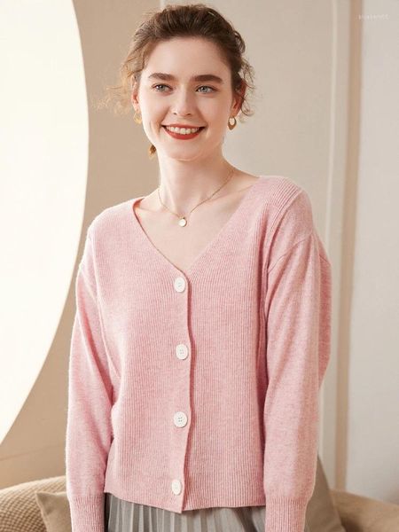 Pulls pour femmes de haute qualité automne hiver pull en cachemire femmes col en v cardigan tricoté couleur pure hauts vêtements